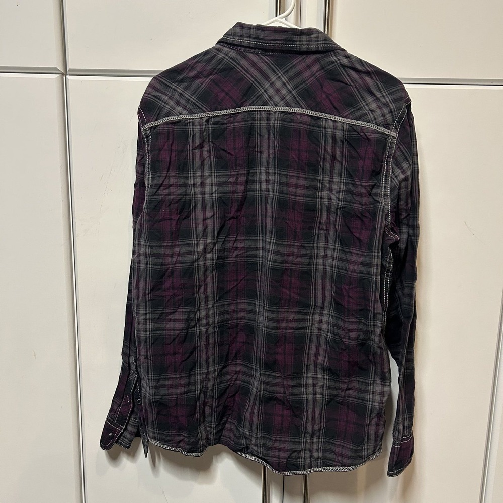 Route 66 Mens Purple Black Plaid Long Sleeve Button Down Shirt Large Western - Picture 7 of 12